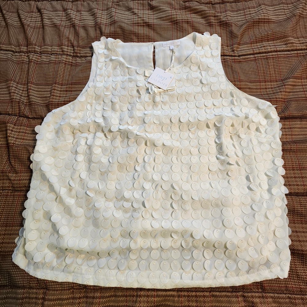 NWT RSVP by Talbots Tank Top Blouse Women 3XP 3X Petite Ivory Petal Sequin Shell